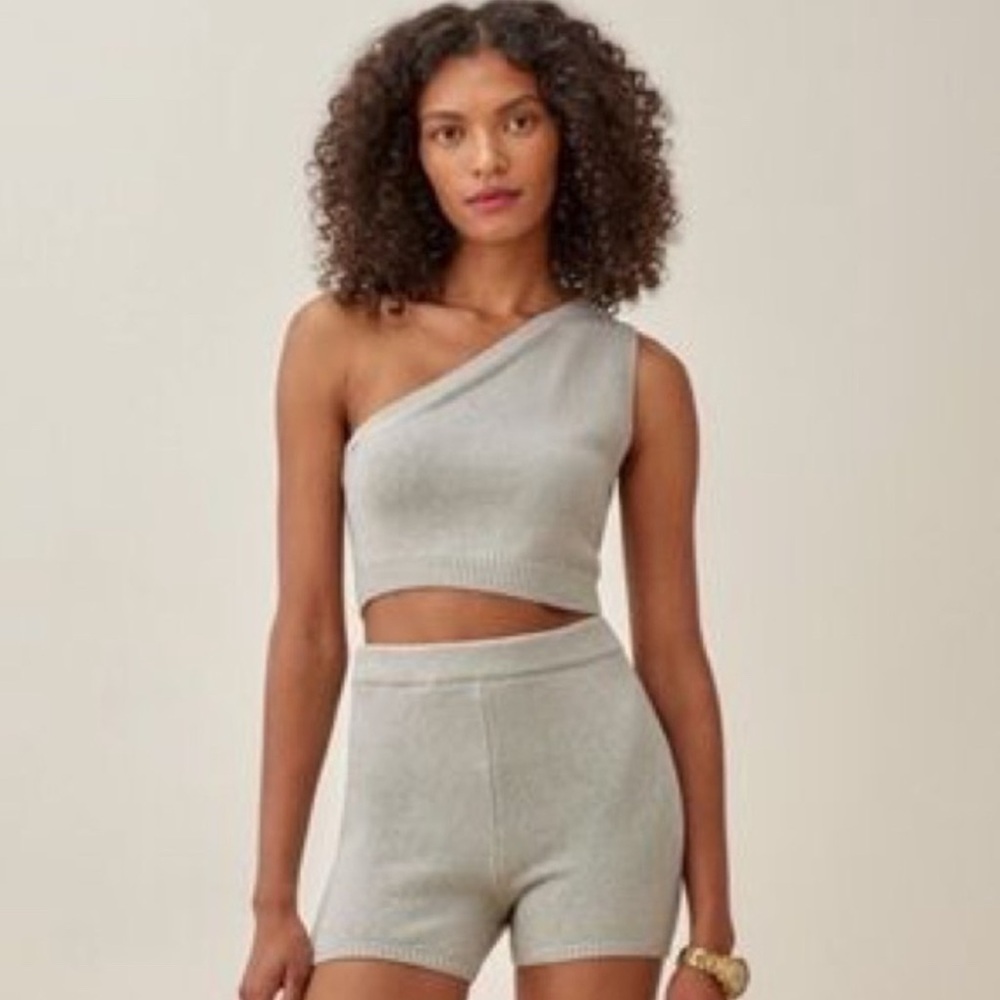 REFORMATION SLATE GRAY ROZE One-shoulder Crop Top KNIT XL